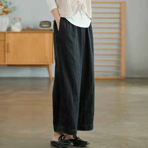 Quần baggy linen lưng thun ống rộng may chỉ nổi - NU7694