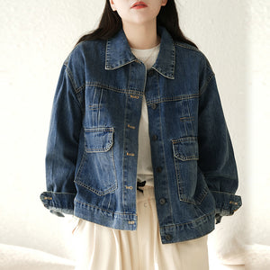 Áo khoác jacket denim dài tay cổ đức túi vuông - NU8251