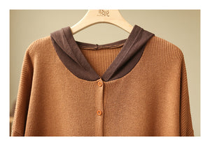 Áo khoác len hoodies cardigan có mũ chệch màu - NU7792