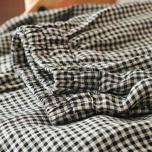 Quần baggy linen lưng thun kẻ sọc caro nhỏ ống rộng - Q258