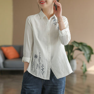Áo sơ mi dài tay cổ đức thêu đối xứng - NU6691