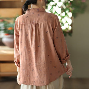 Áo sơ mi linen dài tay cổ pipi in hình ngộ nghĩnh - NU8257