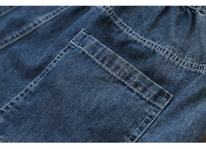 Quần baggy lửng denim lưng thun một túi vuông kiểu - NU8602