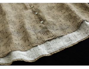 Áo sơ mi linen ngắn tay cổ pipi in hoa lá  - NU6834