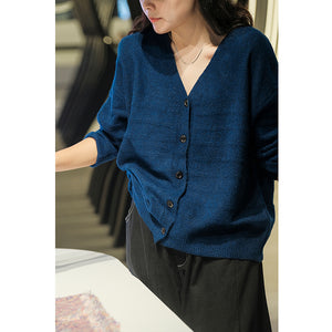 Áo khoác len cashmere dài tay cổ V kiểu gân nổi - NU7734