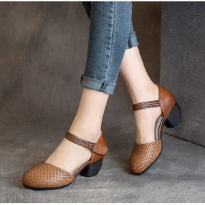 Giày da retro velcro kiểu dệt tay - NU5205