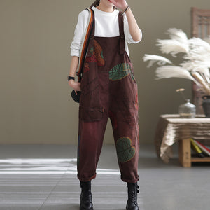 Quần baggy yếm retro in lá màu sắc - NU6625