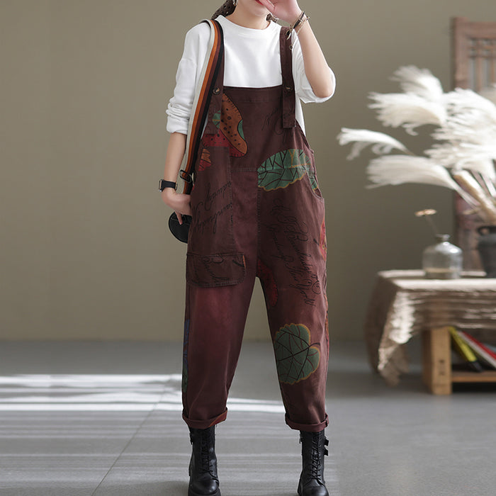 Quần baggy yếm retro in lá màu sắc - NU6625