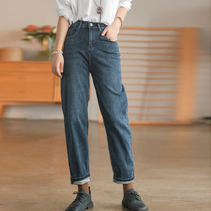 Quần baggy denim ống suông hai túi chéo retro - NU6440