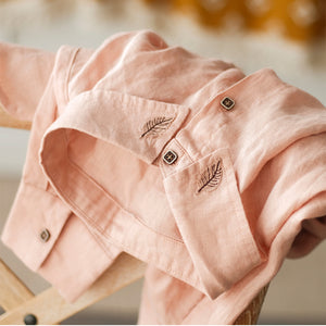 Áo sơ mi linen dài tay cổ đức thêu những chiếc lá - NU7483