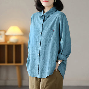 Áo sơ mi linen dài tay cổ đức một túi xéo - NU8141