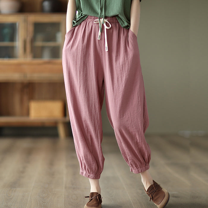 Quần baggy linen lưng thun dây rút hai túi chéo - NU7026