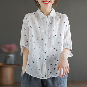 Áo sơ mi linen ngắn tay cổ đức in mỏ neo - NU7424