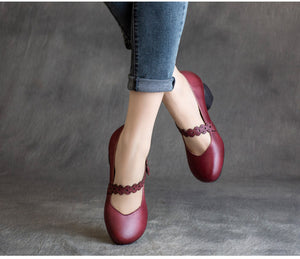 Giày da retro đế cao có quai đính hoa - OD0278