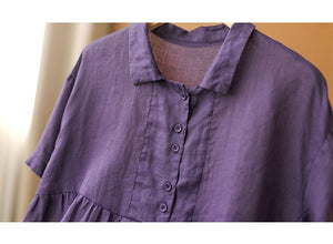 Áo sơ mi linen ngắn tay cổ pipi bốn khuy - NU7521