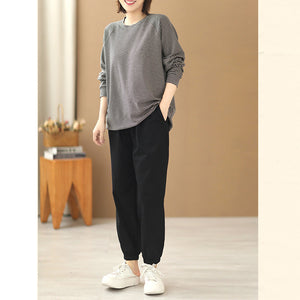 Áo T-shirt dài tay cổ tròn kẻ sọc nhỏ - NU7696