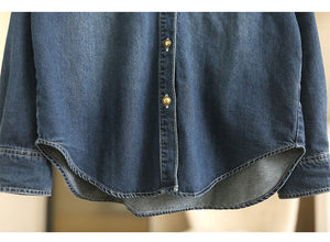 Áo sơ mi denim dài tay cổ đức form dài túi tam giác kiểu - NU8300
