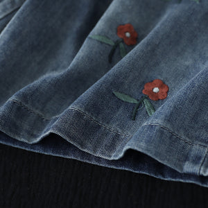 Quần sooc denim lưng thun thêu những bông hoa - NU7295