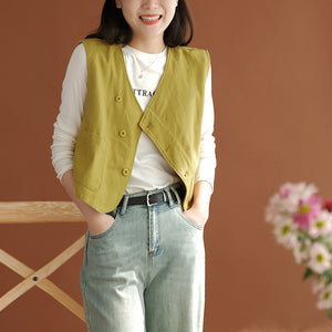 Áo khoác gile denim sát nách cổ V khuy lệch - NU8254