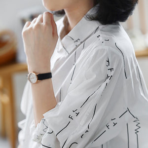 Áo sơ mi dài tay cổ đức vạt mullet in đừng ziczac - NU7596