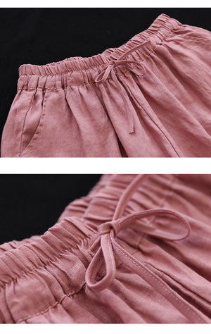 Quần sooc linen lửng lưng thun dây rút ống túm xếp ly - NU7411