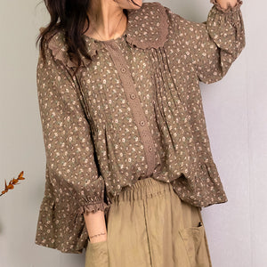 Áo sơ mi linen Morigirl dài tay in hoa liti  - NU8301