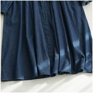 Đầm liền sơ mi denim dài tay cổ đức form rộng một túi - NU8243