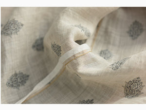 Áo sơ mi linen ngắn tay cổ pipi in hoa văn cân đối - NU6985