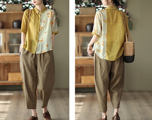 Quần baggy linen lưng thun kiểu đai đính khuy - NU7335
