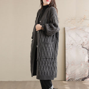 Áo khoác len trench coat dài tay kiểu bện thừng mắt cáo - NU7841
