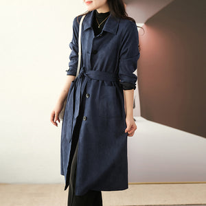 Áo khoác trench coat da lộn dài tay - NU7937