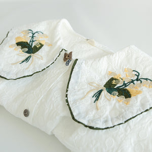 Áo sơ mi linen Morigirl dài tay cổ áo thêu đối xứng - NU8322