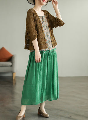 Áo khoác cardigan dệt kim ngắn tay thêu hoa lá - NU7550