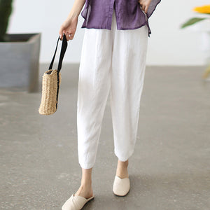 Quần baggy linen lưng thun ống đứng cạp phối màu - NU7426