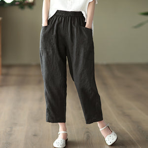 Quần baggy linen lưng thun túi vuông một màu - NU6970