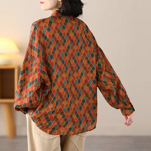 Áo sơ mi linen dài tay cổ đức in hình retro form rộng - NU8314