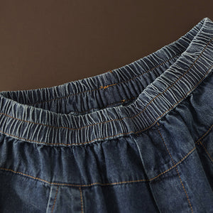 Quần baggy denim lưng thun xếp ly gấu túm - NU6685