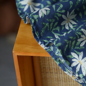 Áo sơ mi linen ngắn tay cổ đức in hoa lá bốn khuy - NU7537