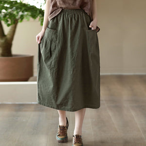 Chân váy linen retro hai túi ngang xếp ly - NU8520