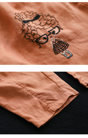 Quần baggy linen lưng thun thêu cô bé tóc xù - NU6830