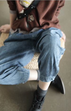 Quần baggy denim một màu lưng thun khuy gấu - NU3421 - kamaka.vn - thời trang nhật