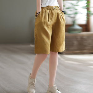 Quần sooc linen lưng thun xếp ly một khuy cài - NU6938