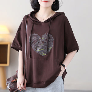 Áo hoodies ngắn tay in hình trái tim có túi - NU8488