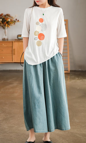 Áo T-shirt ngắn tay cổ tròn vạt chéo in những vòng tròn - NU7243