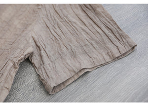 Áo T-shirt linen ngắn tay cổ tròn bốn khuy - NU7421