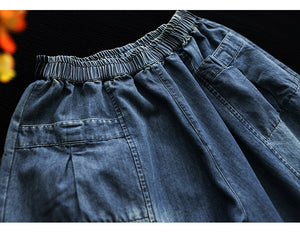 Quần sooc denim lưng thun xếp ly hai túi vuông - NU6936