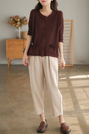 Quần baggy linen lưng thun một màu hai túi chéo - NU6929