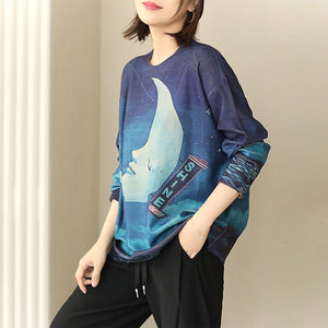 Áo len cashmere dài tay cổ tròn in những ngôi sao - NU7778