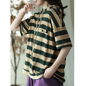 Áo hoodies ngắn tay kẻ sọc in ngôi sao - NU8441