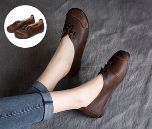 Giày da retro có dây rút đính hoa thủ công bọc mũi - NU4296